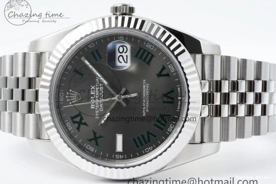 0410 DateJust 41 SS Fluted Bezel KING 1:1 Best Edition 904L Steel Gray Green Roman Dial on Jubilee Bracelet VR Contemporary 2204